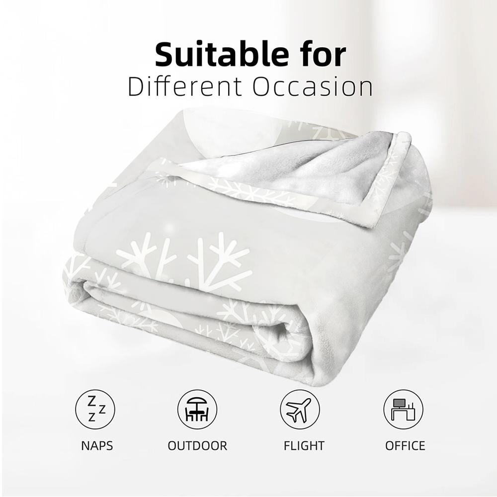 White Snow Bubble Cartoon Anime Print Flannel Blanket Soft Warm Throw for Kids Bedroom Sofa Christmas Office Car