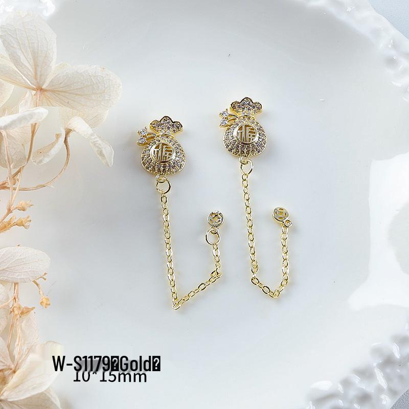 Nový rok nail art: Luxusní přívěsek Fortune Bag ze zirkonu a zlatem vykládané nositelné doplňky na nehty s kamínky