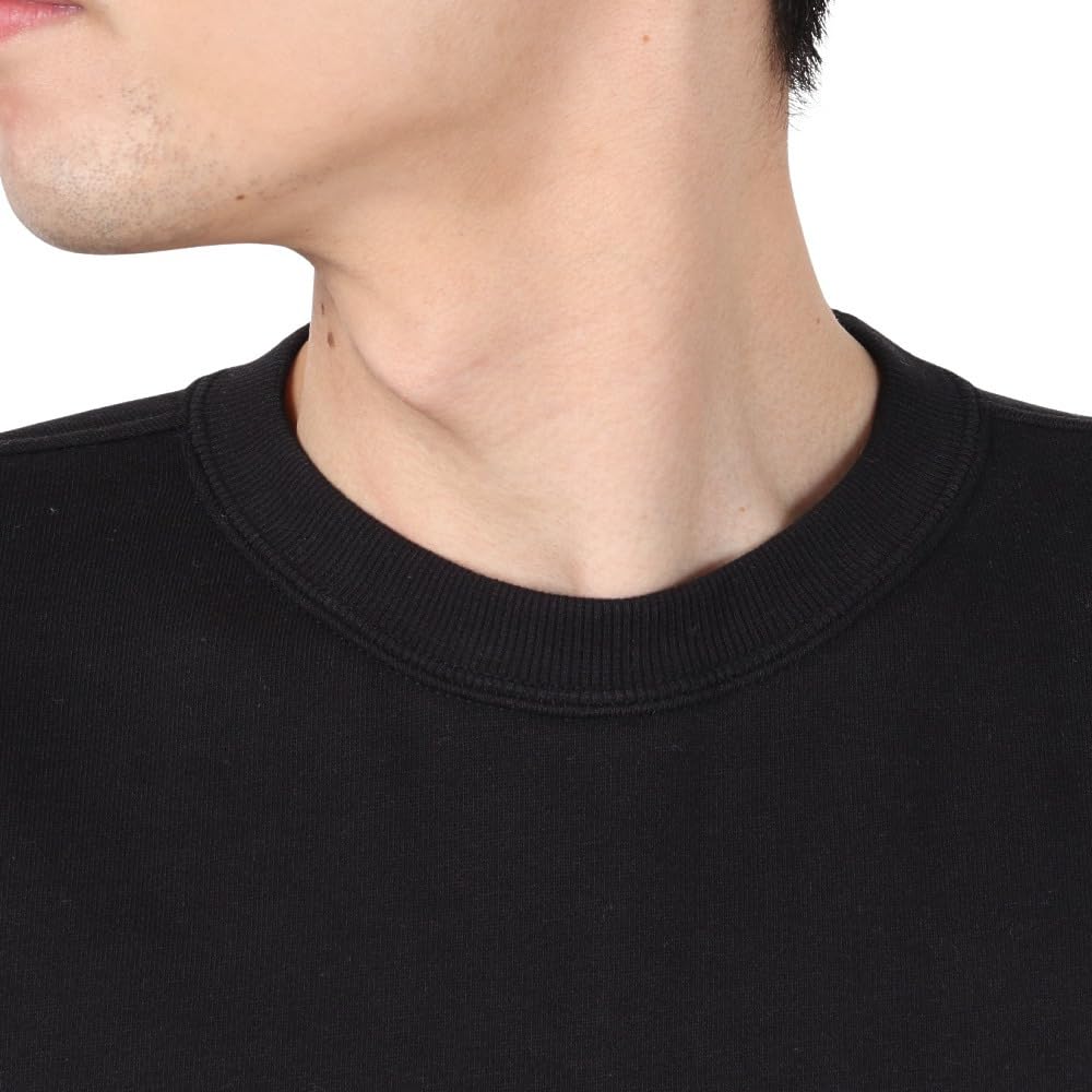 Champion Basic Short Sleeve Crew Neck Sweatshirt with Fleece Lining and Size L Men's One-Point Logo, Black, (C3-Z020)