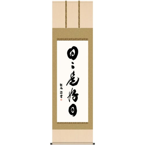 Sunny Town Gallery Hanging Scroll, Calligraphy, Zen Phrase, Every Day Is a Good Day, by Kanpu Asada, Rakusai Damask Mounting, 54.5 X 190cm