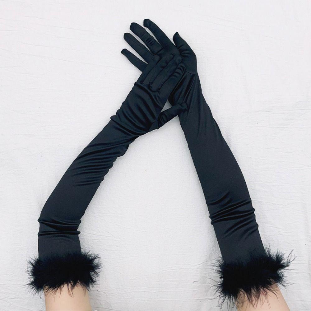 Satin Bride's Long Gloves Elegant Women Cosplay Gloves Romantic Women's Long Mittens Evening Party