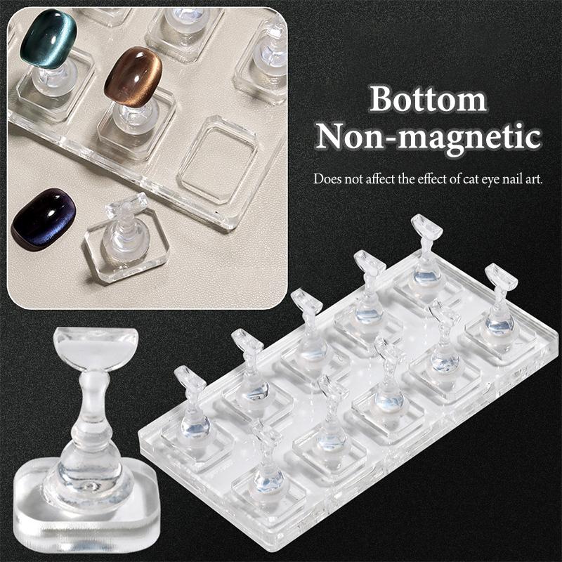 Nail Stand Non-Magnetic False Nail Tips Holder For Cat Eye Gel Press On Nails Display Rack Acrylic Nail Painting 1/5/10 Grids