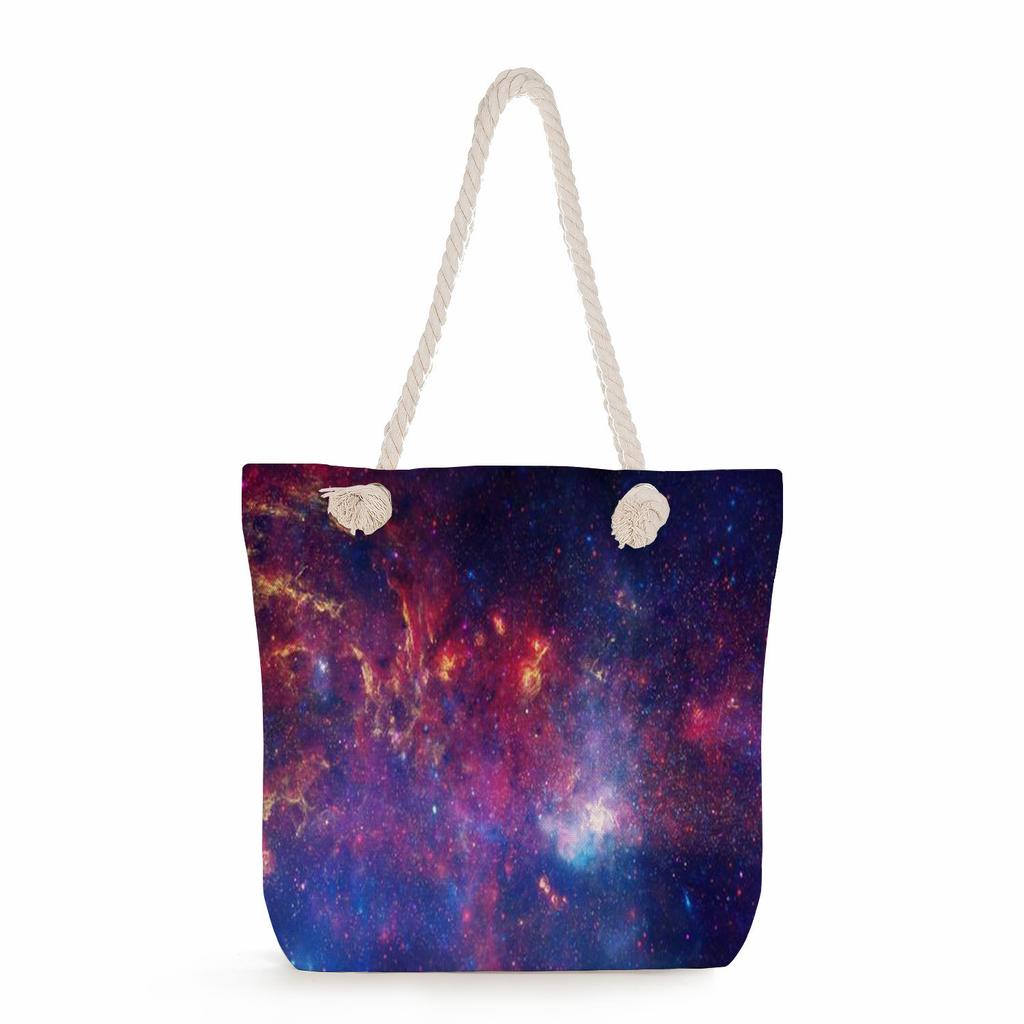 Starry sky print thick rope single-shoulder beach bag 7285 CLE