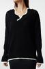 Women's Fashionable Stylish Sweater Black Wide Fit Color Blocked Knitwear Sweater