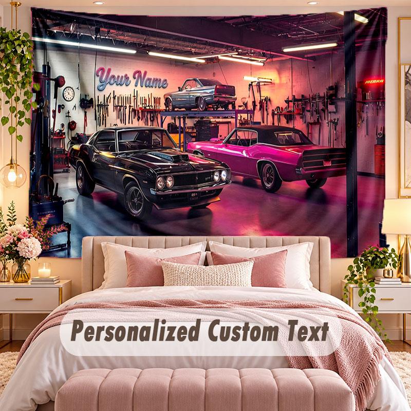 Car Racing (68) Theme Wall Tapestry Customized With Name Text Personalized Hanging Tapestry For Bedroom Living Room Decor