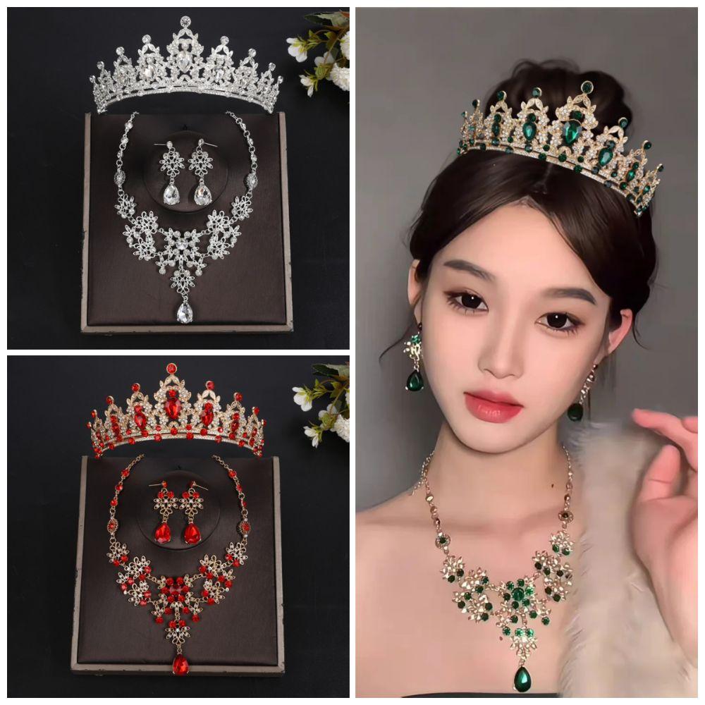 Shiny Bridal Jewelry Sets Baroque Style Crystal Headdress Tiara Earrings Necklace  Pageant