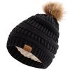 New Anti-Static Beanie Hat Satin Lined Faux Fur Pom Pom Beanies Hat For Woman Winter Warm Knit Hats