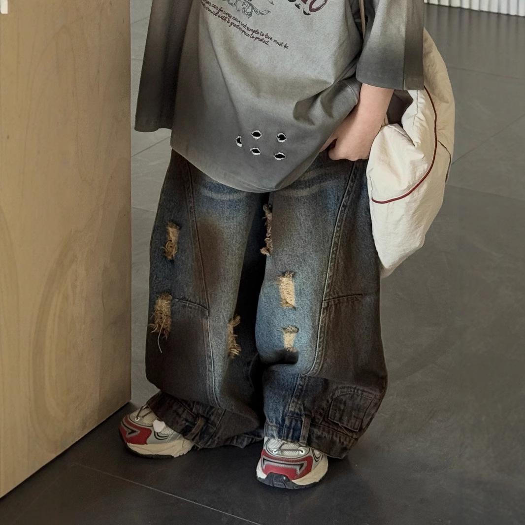 

American Retro Mid-Rise Distressed Boys Straight-Leg Jeans 110cm