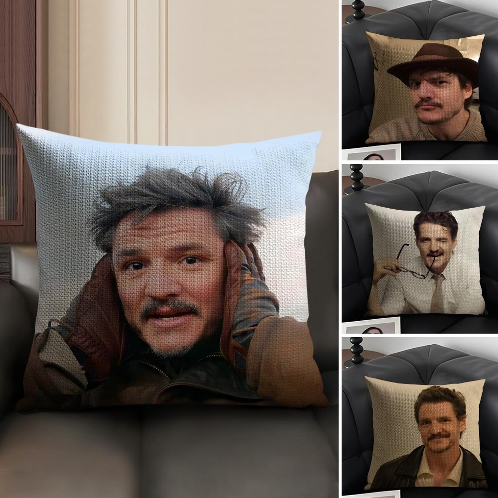 PPedro PascalL Actor Cushion Cover Natural Linen Organic Fabric DoubleSided Printing Sofa Home Decor Gift Pillow Case