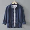Men's Long-Sleeve Chinese Retro Ramie Shirt - Tang-Style Cotton Linen Jacket for Spring/Summer