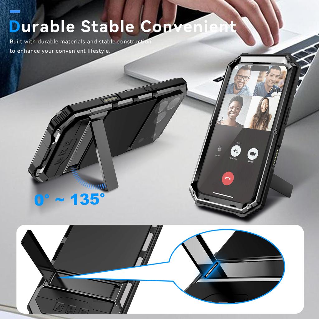 Case for IPhone Air 17 16e 16 Pro Max 15 Plus Shockproof Heavy-duty Sturdy Aluminum Metal Cover Tempered Glass Screen Protector