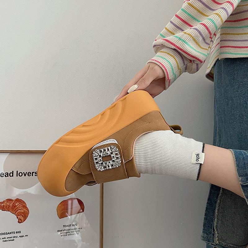 Mattes Leder Plateau Brotschuhe Damen Herbst neue Mode runder Kopf lässig Klettverschluss Damenschuhe Muffin-Schuhe