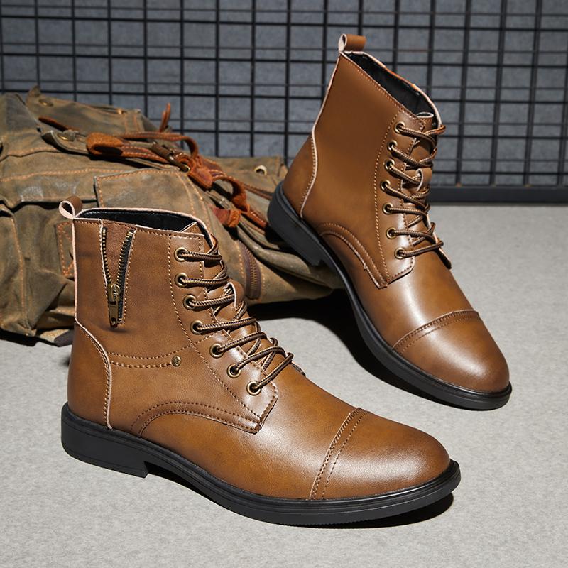 Fashion High Quality Mens Basic Boots Genuine Leather Man Walking Shoes Hiking Retro Design Ankle Boots High Top Outdoor Casual Sneakers