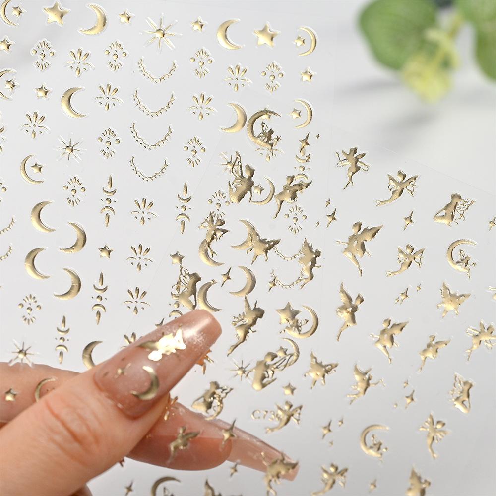 Champagne Gold Star Moon Angel Nail Art Sticker Adhesive Self-Adhesive Solid Color Champagne Gold Light Luxury Nail Art Sticker