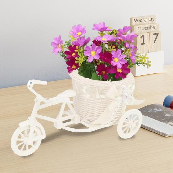 Bicycle Artificial Woven Flower Basket Tricycle Planter Large Capacity Multi-Function Decorative Nostalgic Plant Rack Flower Stand