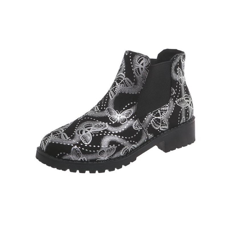 Large size printed Martin boots for women's autumn and winter new style one-pedal Chelsea boots for women