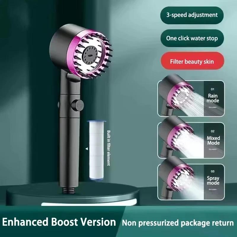 3-Mode High-Pressure Shower Head - Portable Filter + Rainfall Spray (Home/Bathroom Water Purifier)
