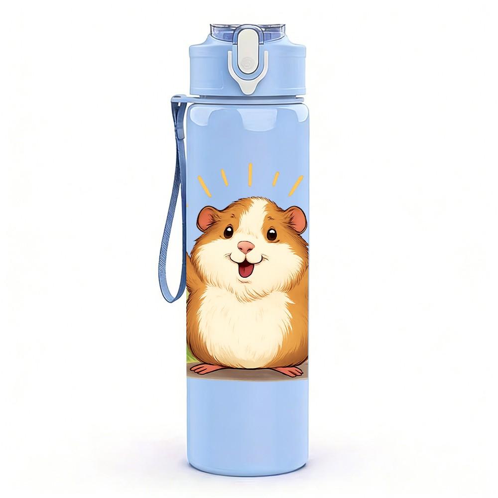 1PC Smiling Hamster Cartoon 750ml Color Plastic Sports Water Bottle Leakproof Flip Straw Lid Suitable for Sports Office Home Use