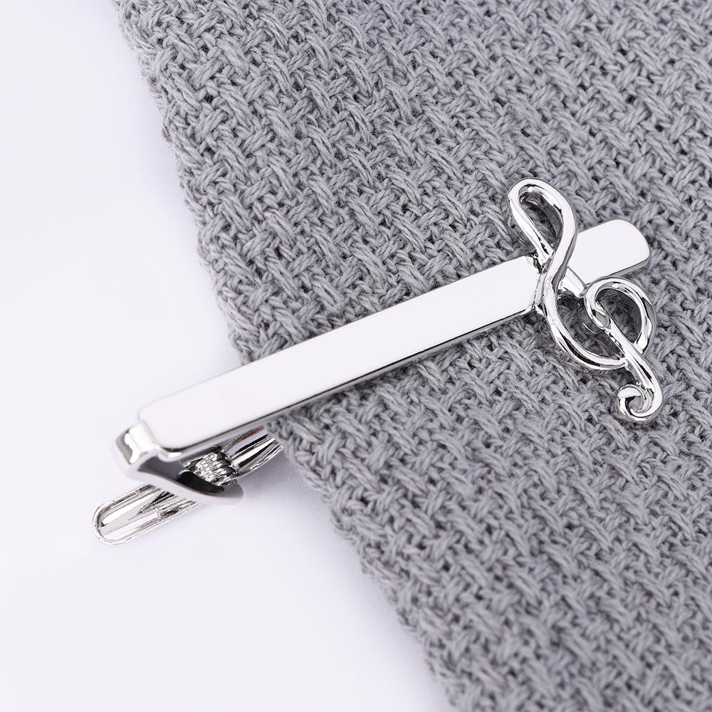 Vintage Silver Color Necktie Clips Musical Note Men Jewelry Necktie Pin for Shirt Clasp Tie Pin