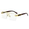 Box Sunglasses, Gu Shuangqiao Frameless Glasses, Wooden Temple Light Polycarbonate Frame, Half Frame Cut Edge Sunscreen Sunglasses