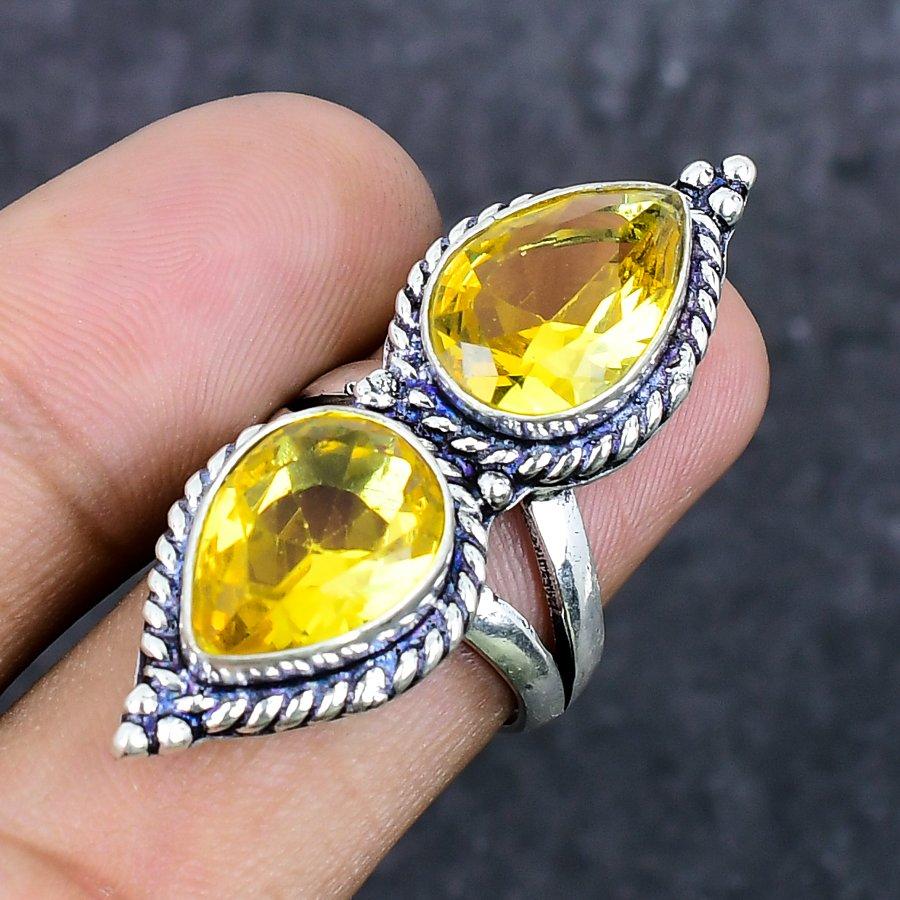 Natural Citrine Gemstone Handmade 925 Sterling Silver Jewelry Ring Size 6.5 ETC-13960