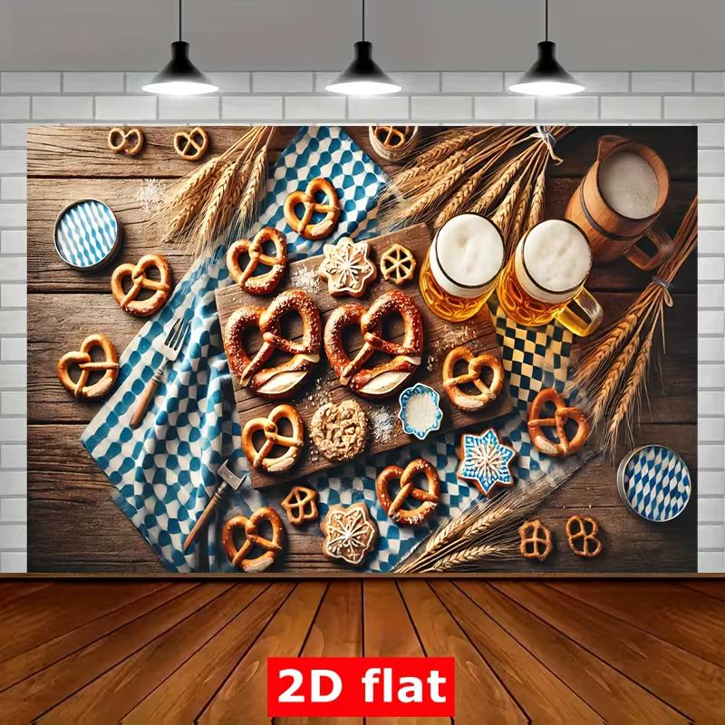 2D Oktoberfest Backdrop, Bavarian Pretzel Beer Festival Party Photo Booth 47.2x31.5inch/120*80cm