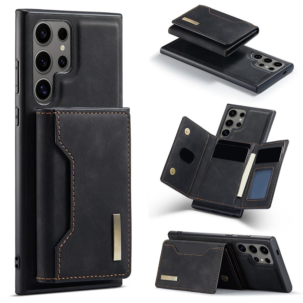 Phone Case Magnetic Detachable Wallet Card Holder Stand Cover Fit for Samsung Galaxy S21 Black S21 Plus