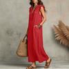 Plus Size Solid Color V Neck Ruffle Trim Sleeveless Casual Long Beach Dress for Women  Summer Beachwear
