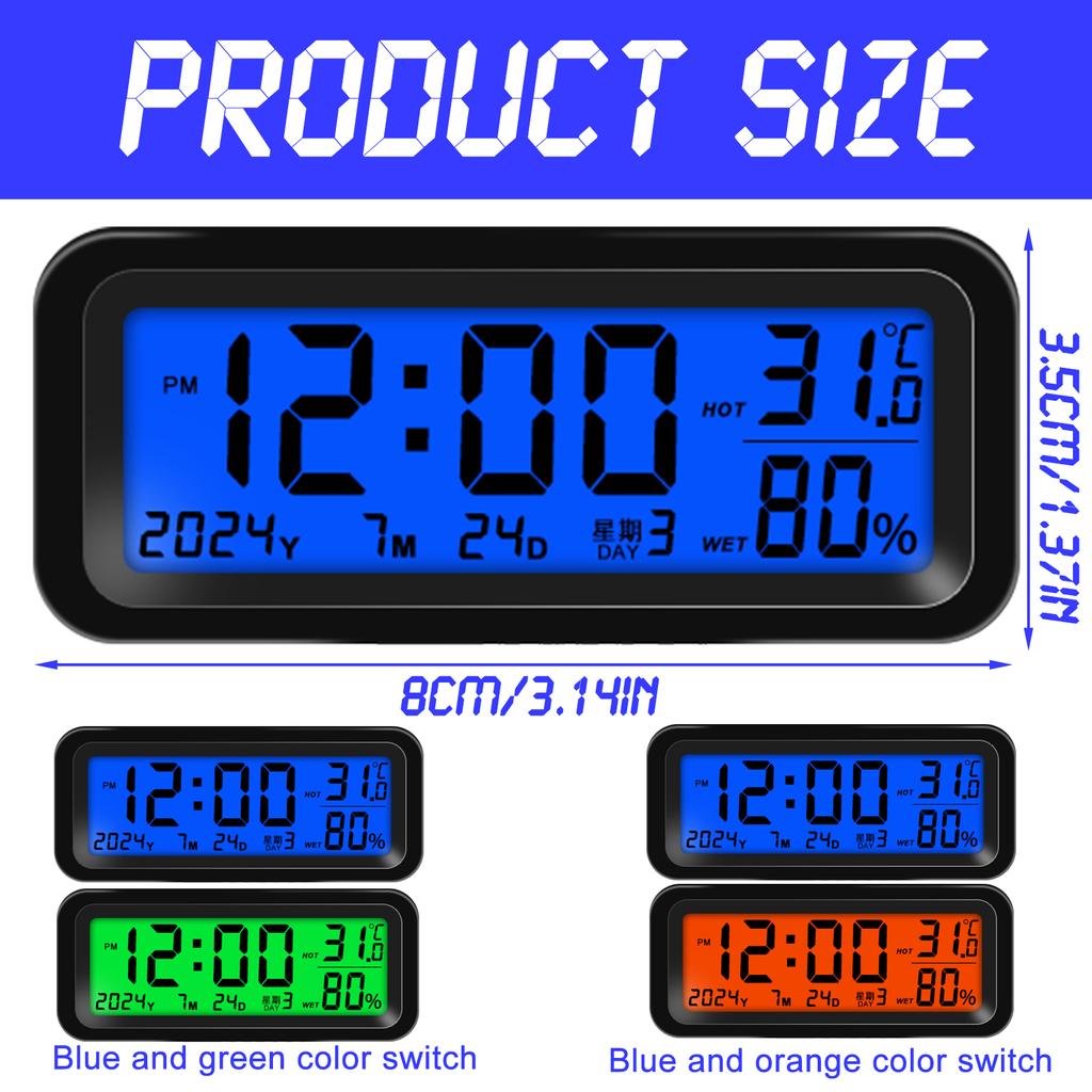 Small Digital Car Dashboard Clock Solar Powered & Rechargeable Clear LCD Time Display Watch Stick On Car Clock