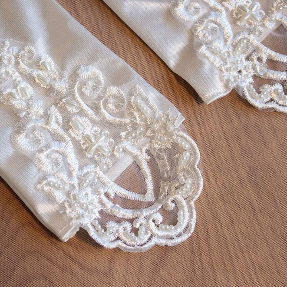 White Satin Long Gloves Vintage Long Finger Mittens Retro Wedding Bridal Gloves  Women