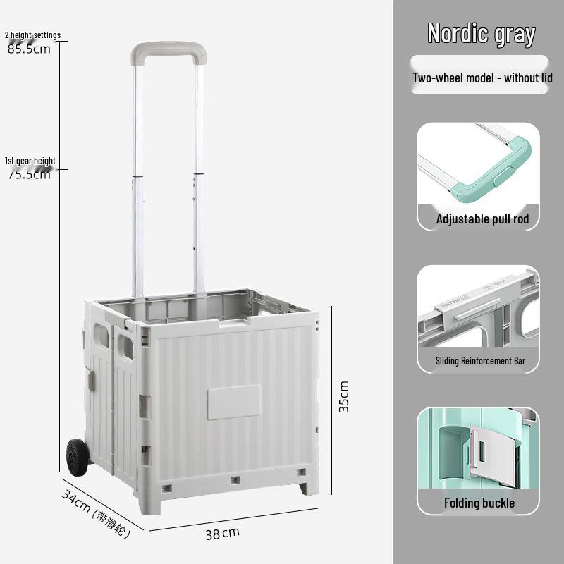 Younai Lightweight Portable Folding Shopping Cart with Trailer Trolley for Home Use