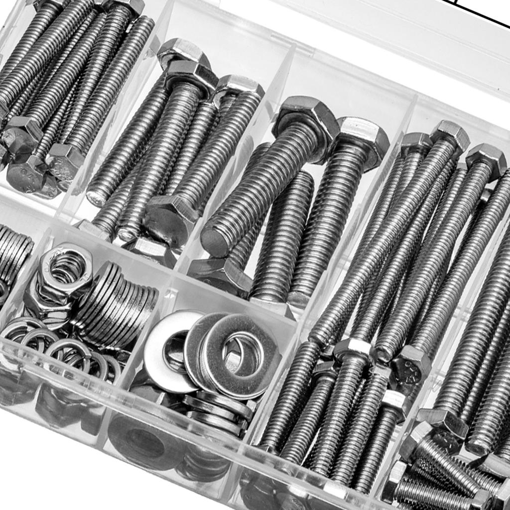 176pcs Stainless Steel M6, M8, M10 Bolts and Nuts Set with Washers - Heavy Duty Industrial Fasteners