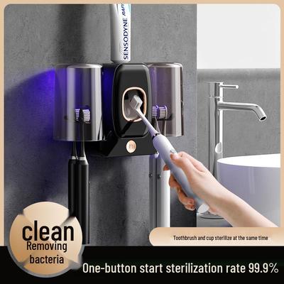 Smart UV Toothbrush Holder & Automatic Toothpaste Dispenser with Dual Cups