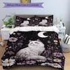 3pcs Starry Sky and White Cat Printed Duvet Cover Set (1 * Cover+2 * Pillowcase, Without Core), Suitable for Home Bedroom, Guest Room, Dormitory