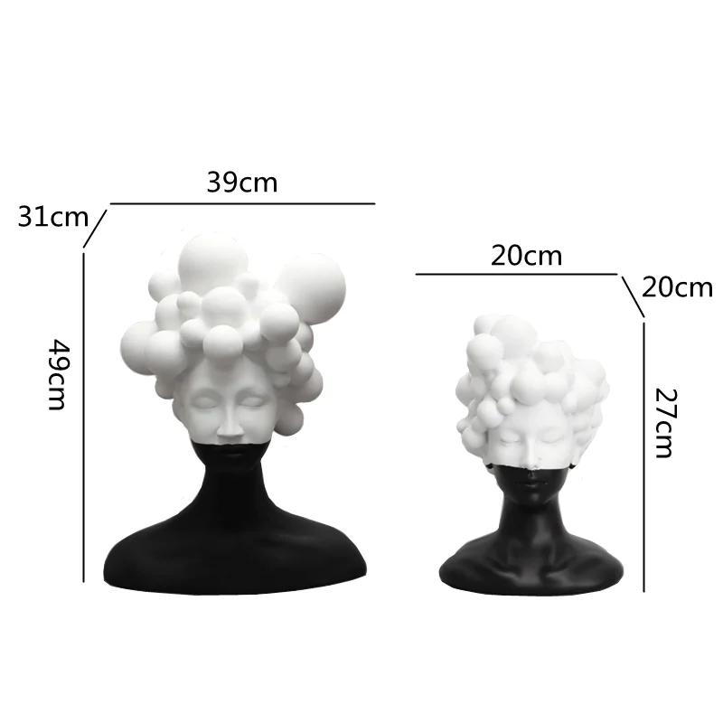 Abstract Figure Sculpture Resin Handicraft Ornaments Black and White Mosaic Woman Figurine Human Head Statue Home Decoration