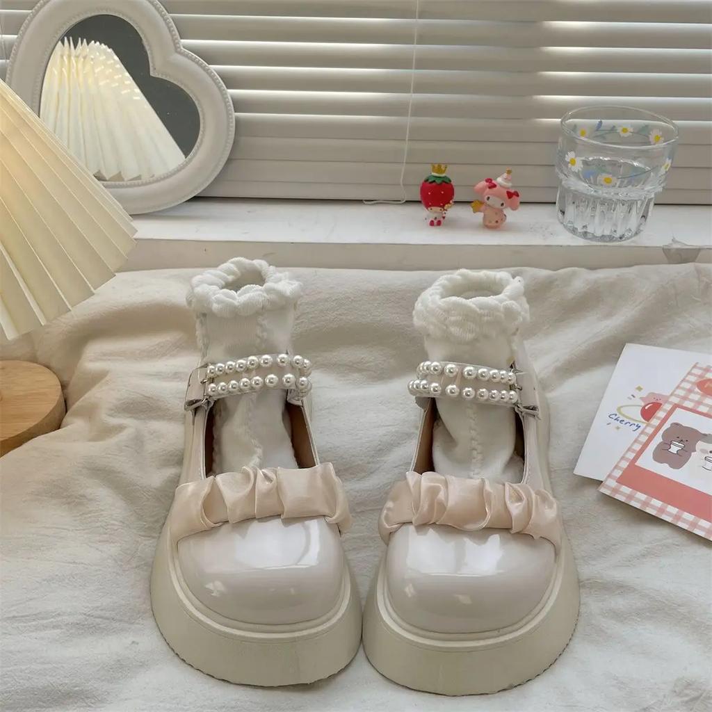 Fashion Ladies Pumps Cute Mary Jane Women's Shoes Platform Gothic Japanese Style Lolita Round Toe Kawaii Pearl Wholesale High Quality 39