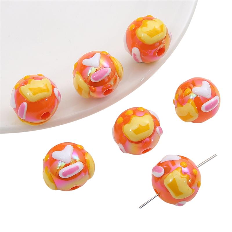 Hand-drawn Acrylic Beads Cute 16mm Spacer Charms for Keychain Jewelry DIY