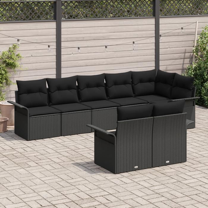 VidaXL Ensemble de canapé de jardin 8 pièces avec coussins noirs en poly rattan 3345413