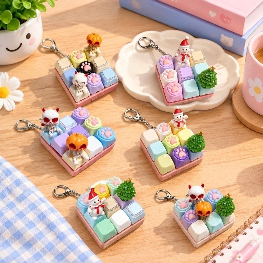 Christmas Snowman Keycap Fidget Keychain Cat Paw Mechanical Keyboard Keychain Boys Girls