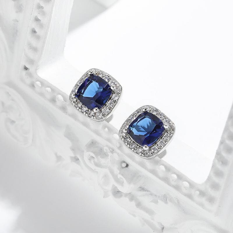 Popular Multicolor Earrings Four-claw Square Emerald Single-drill Earrings