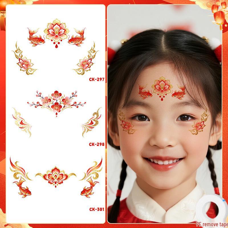 New Year Glitter Tattoo Stickers for Kids: Non-toxic, Easy to Clean, High-End, Cute Forehead Designs.
