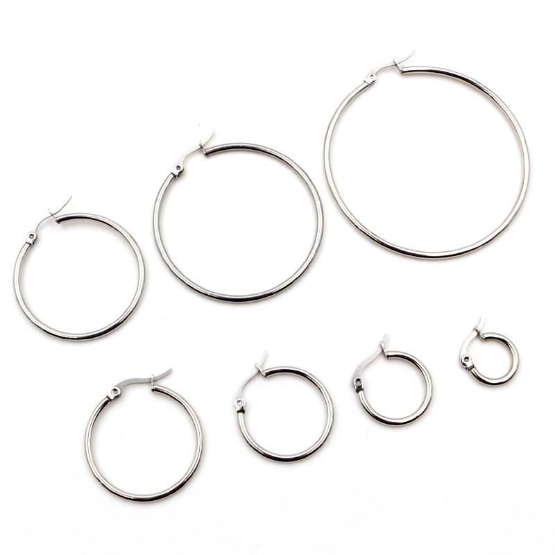 10pcs Stainless Steel Earring Hoops 15-55mm Round Open Earrings Clips Circle Diy Jewelry Making Findings Accessories