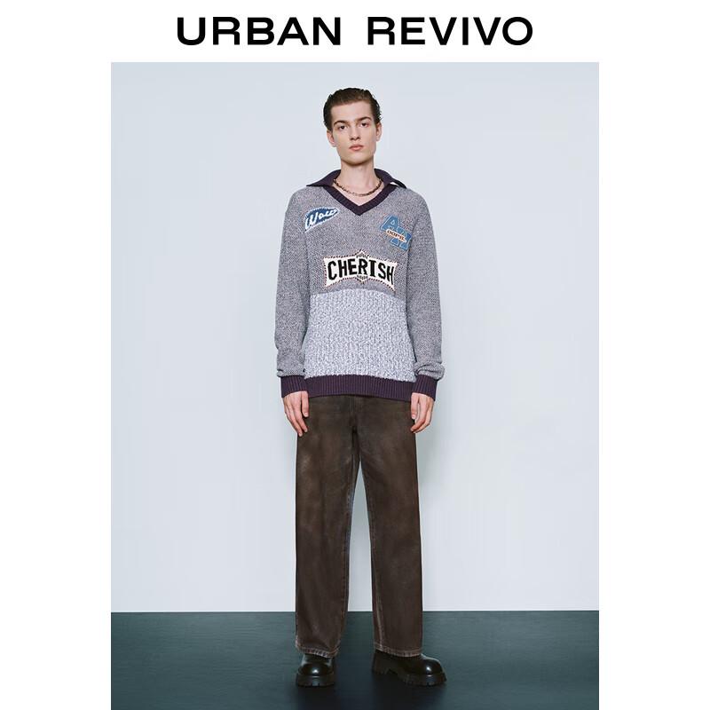 UR Herren Color-Block Jacquard Strick V-Ausschnitt Pullover