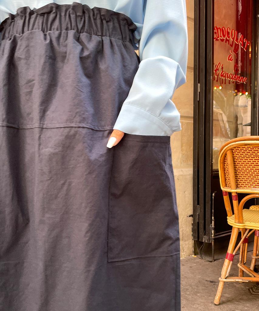 Ppaeppae Big Size Shirred Elastic Pocket Slit H-Line Long Skirt
