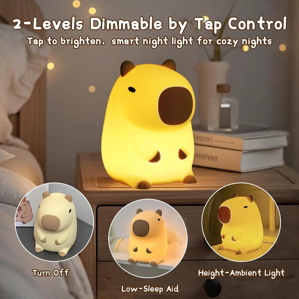 Cute Cartoon Capybara LED Night Light Silicone Animal Lamp USB Rechargeable Timing Dimming Sleep Night Lamp for Children's Gifts