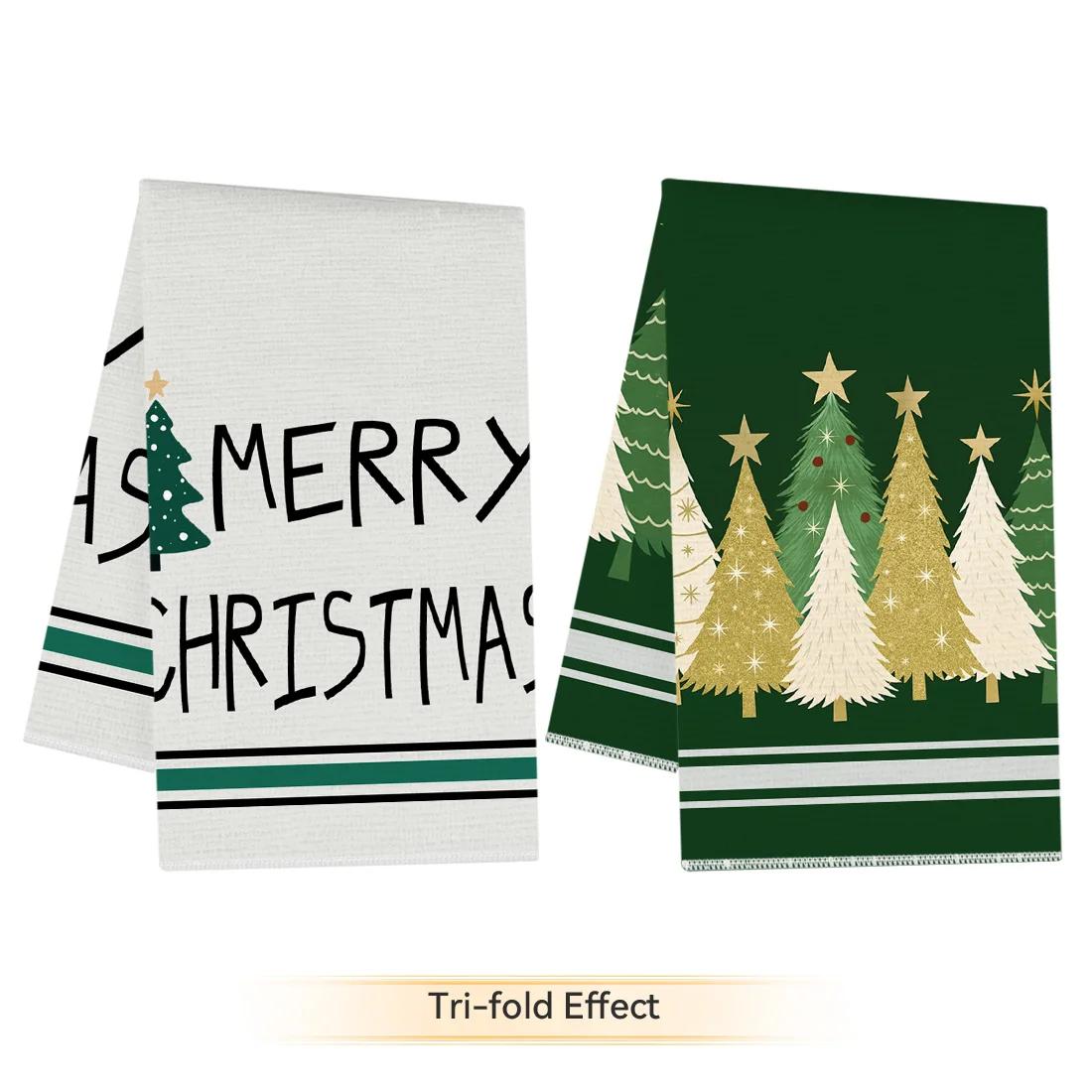 

2pcs/set Kitchen Towels Modern Christmas green Christmas treeHand Towels Christmas Decorations for Home Noel Dish Towels Gifts 40x60cm