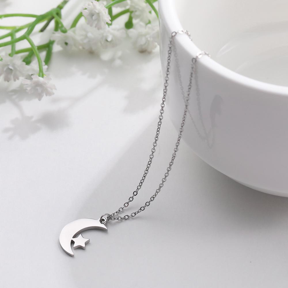 Stainless Steel Crescent Moon Star Pendant Necklace Ladies Birthday Party Jewelry Gift Cute Fashion Accessory
