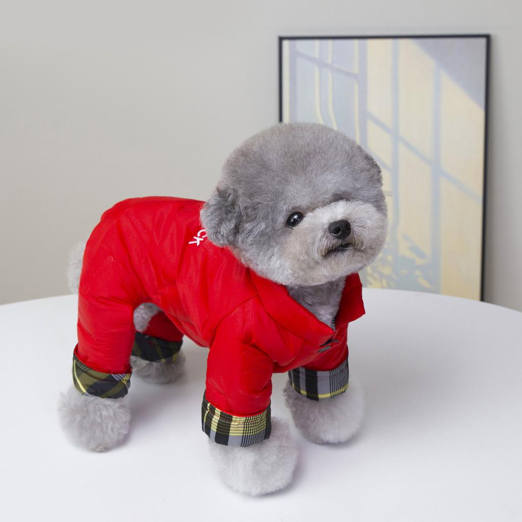 Cotton Dog Coat Four Legged Pet Apparel Winter Warm Puppy Clothes with Embroidery Letter Pattern for Teddy Small Breed Dogs Cold Weather Outfit