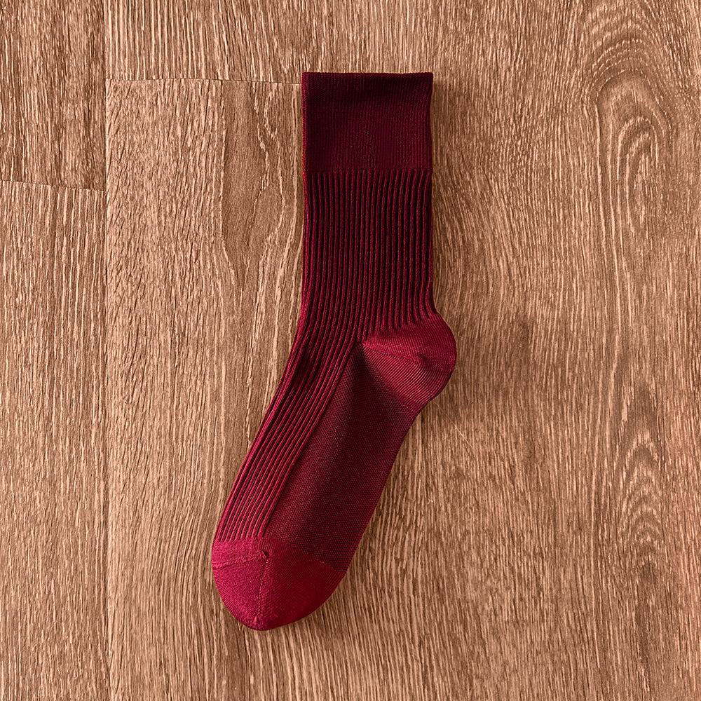 

Women s Mid-calf Socks, Spring and Autumn Boneless New Year s Big Red Pile Socks, Long Socks, Vertical Calf Socks with Small Leather Shoes 1 pair темно-червоний колір
