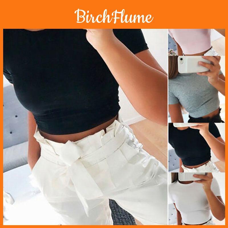 Elegant Women Summer Beach Short Sleeve Blouse T-shirt Slim Fit Crop Tank Top